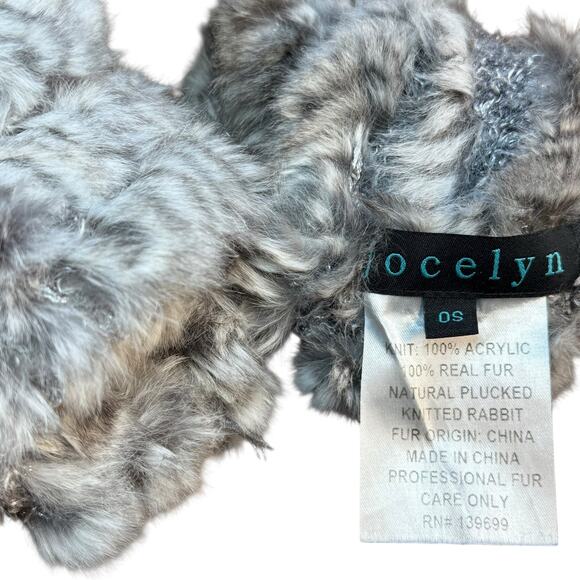 JOCELYN Knit & Rabbit Fur Fingerless Gloves In Light Gray Mist - Picture 6 of 7